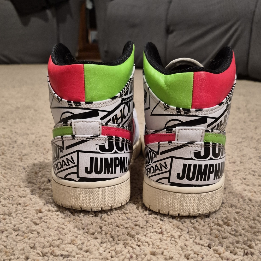 Jordan Men’s Mid-Top Sneakers in White, Black, Neon Green & Hot Pink - Picture 4 of 7